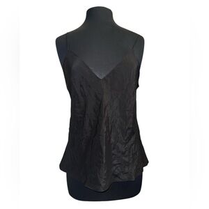 Polo Ralph Lauren 100% Silk Camisole Top Black Spaghetti Strap V-Neck Curved Hem